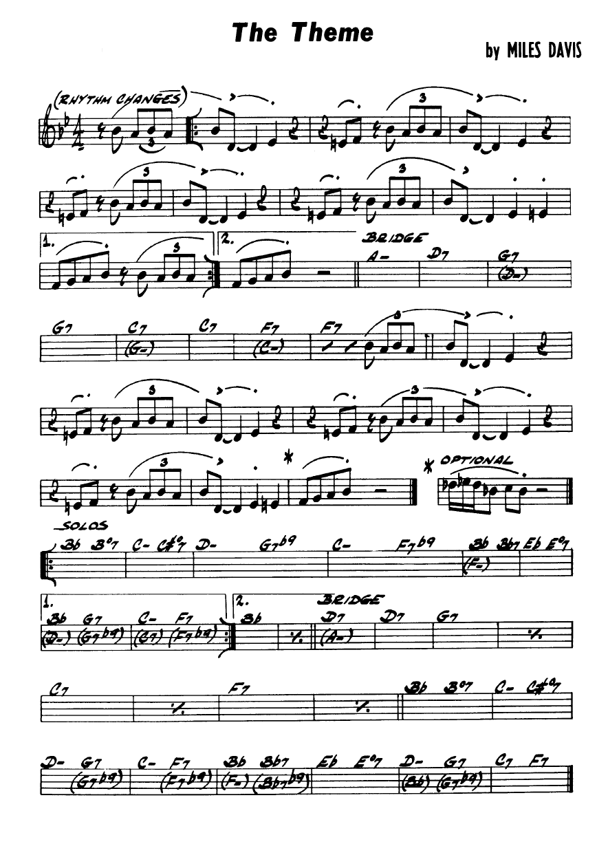 Ноты джазового стандарта: The theme (Miles Davis)