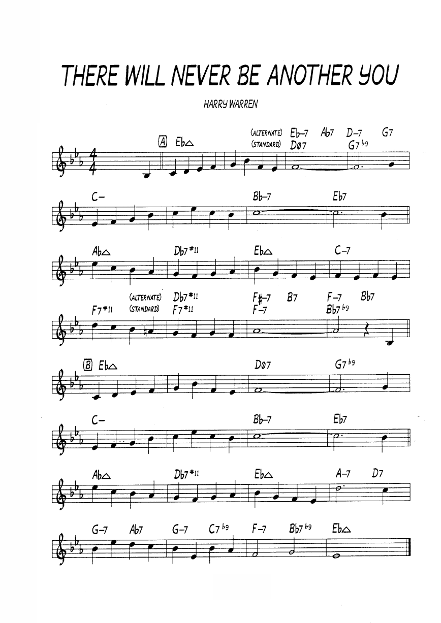 Ноты джазового стандарта: There will never be another you (H.Warren/M.Gordon)