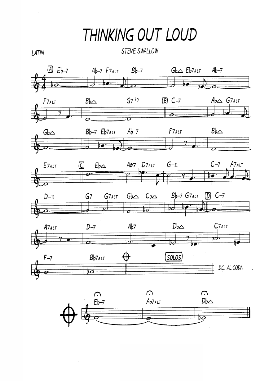 Ноты джазового стандарта: Thinking out loud (Steve Swallow)