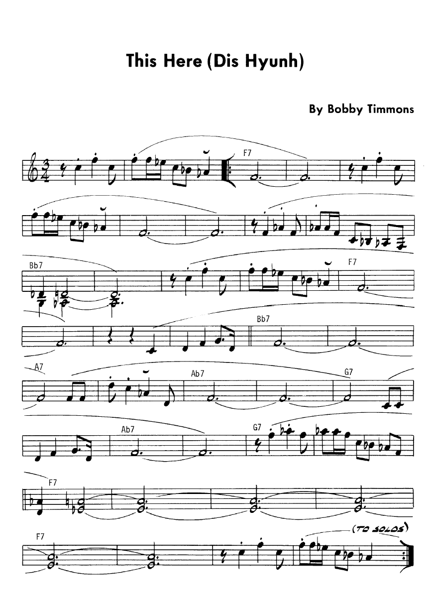 Ноты джазового стандарта: This here (Bobby Timmons)