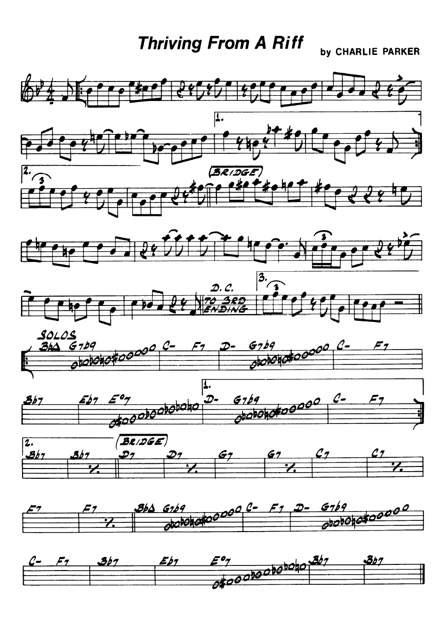 Ноты джазового стандарта: Thriving from a riff (Charlie Parker)