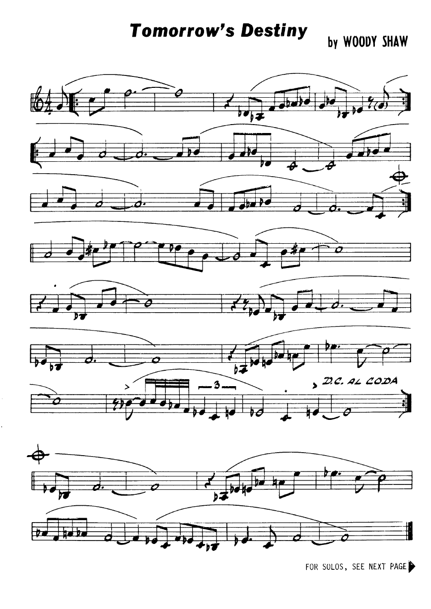 Ноты джазового стандарта: Tomorrow's destiny (Woody Shaw)