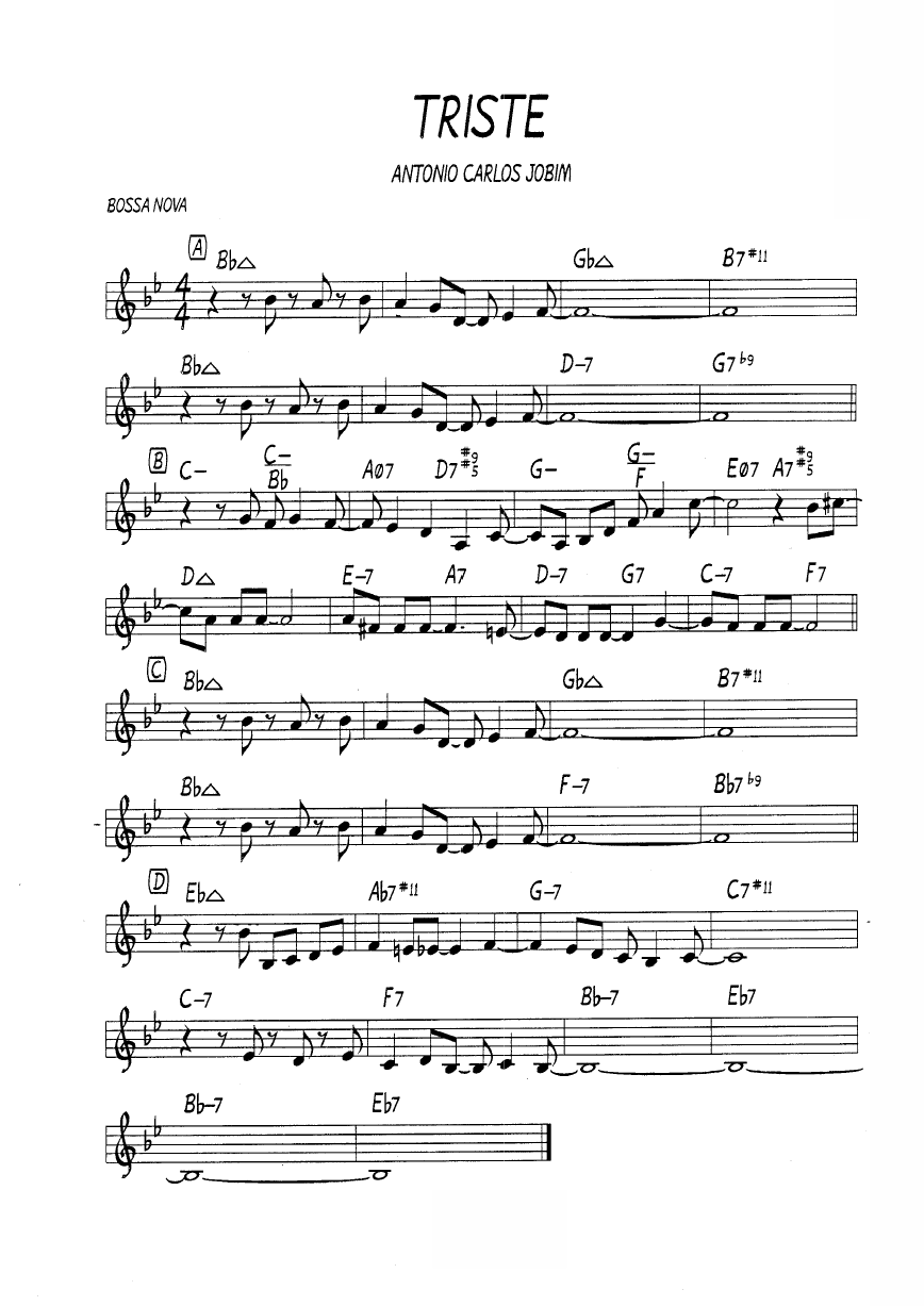 Ноты джазового стандарта: Triste (Antonio Carlos Jobim)