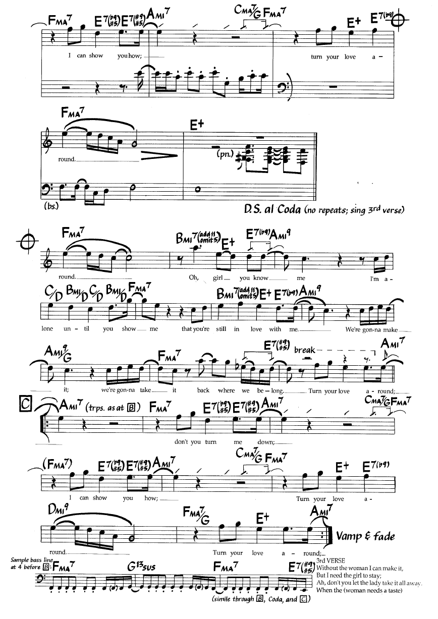 Ноты джазового стандарта: Turn your love around (Jay Graydon/Steve Lukather/Bill Champlin)