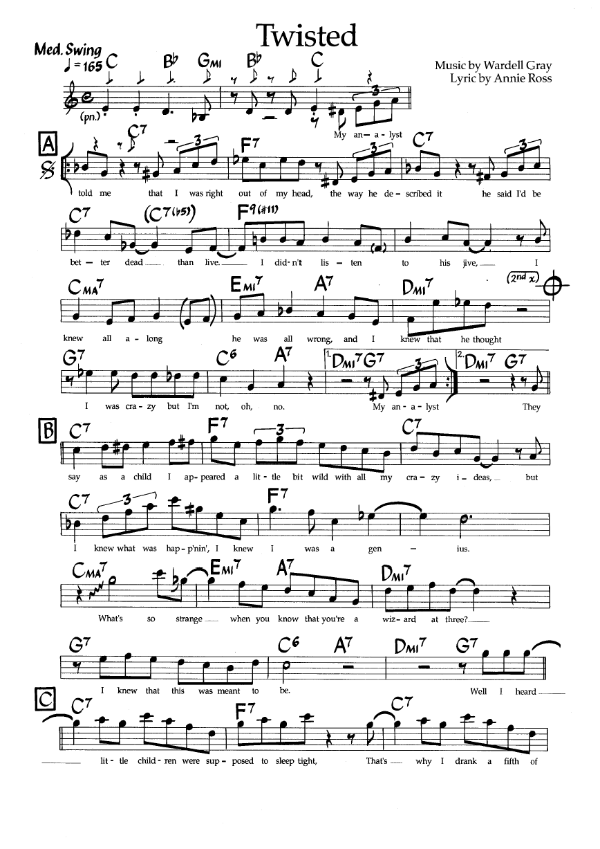 Ноты джазового стандарта: Twisted (Wardell Gray/Annie Ross)