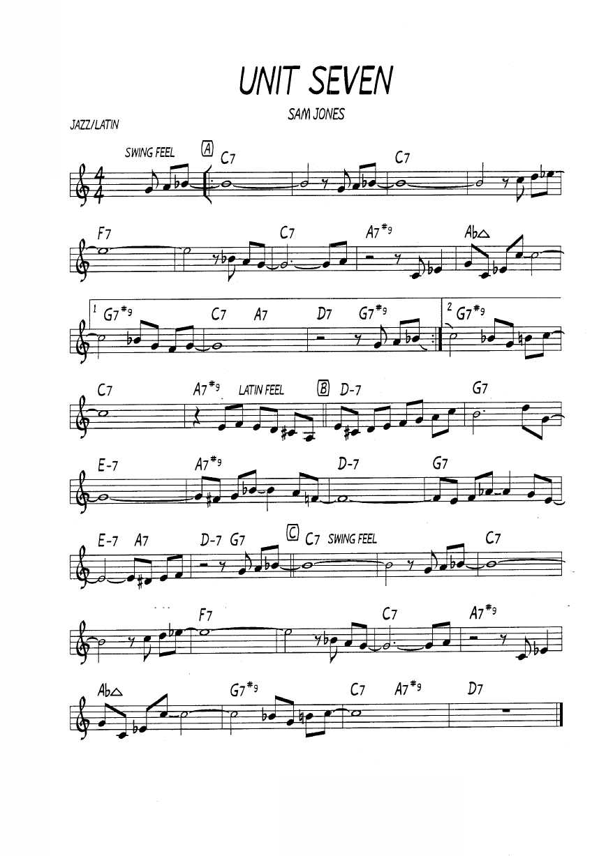 Ноты джазового стандарта: Unit seven (Sam Jones)