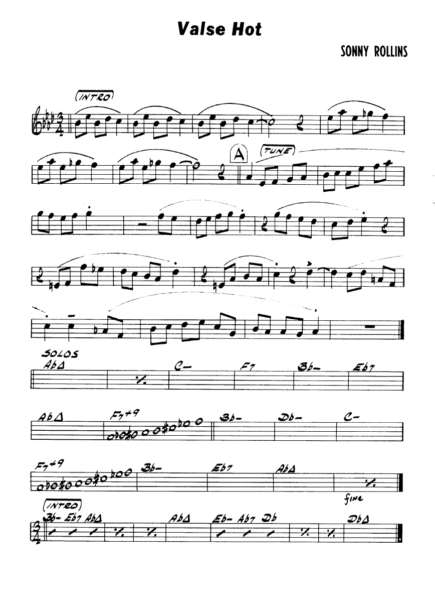 Ноты джазового стандарта: Valse hot (Sonny Rollins)