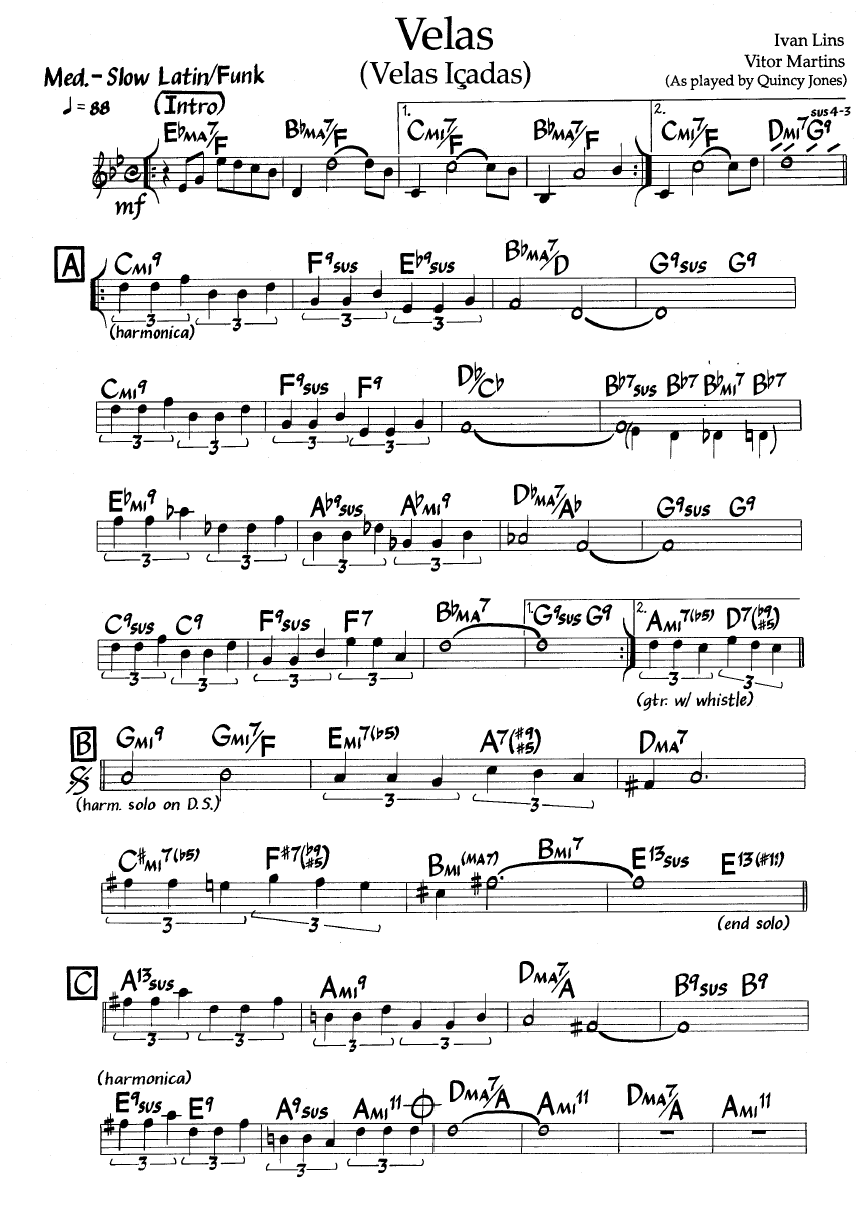 Ноты джазового стандарта: Velas (Ivan Lins/Vitor Martins)
