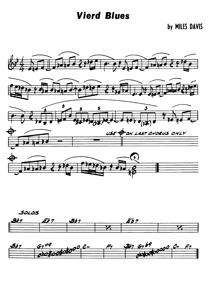 Ноты джазового стандарта: Vlerd blues (Miles Davis)