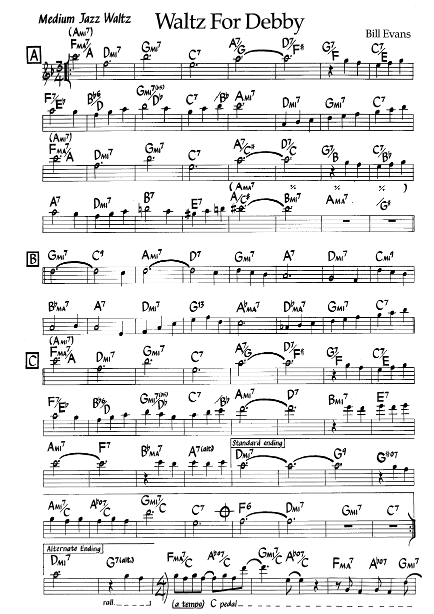 Ноты джазового стандарта: Waltz for debby (Bill Evans)