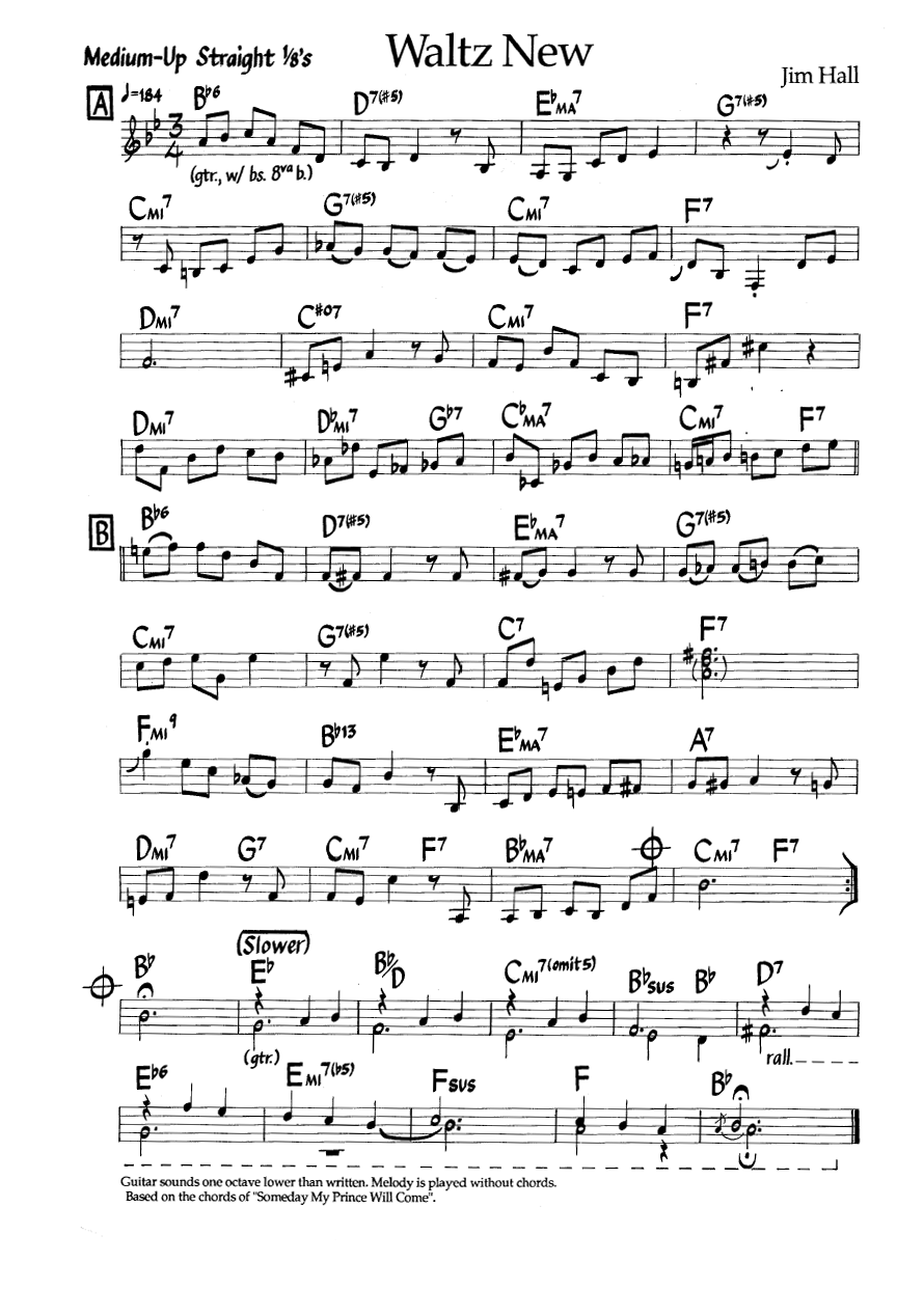 Ноты джазового стандарта: Waltz new (Jim Hall)