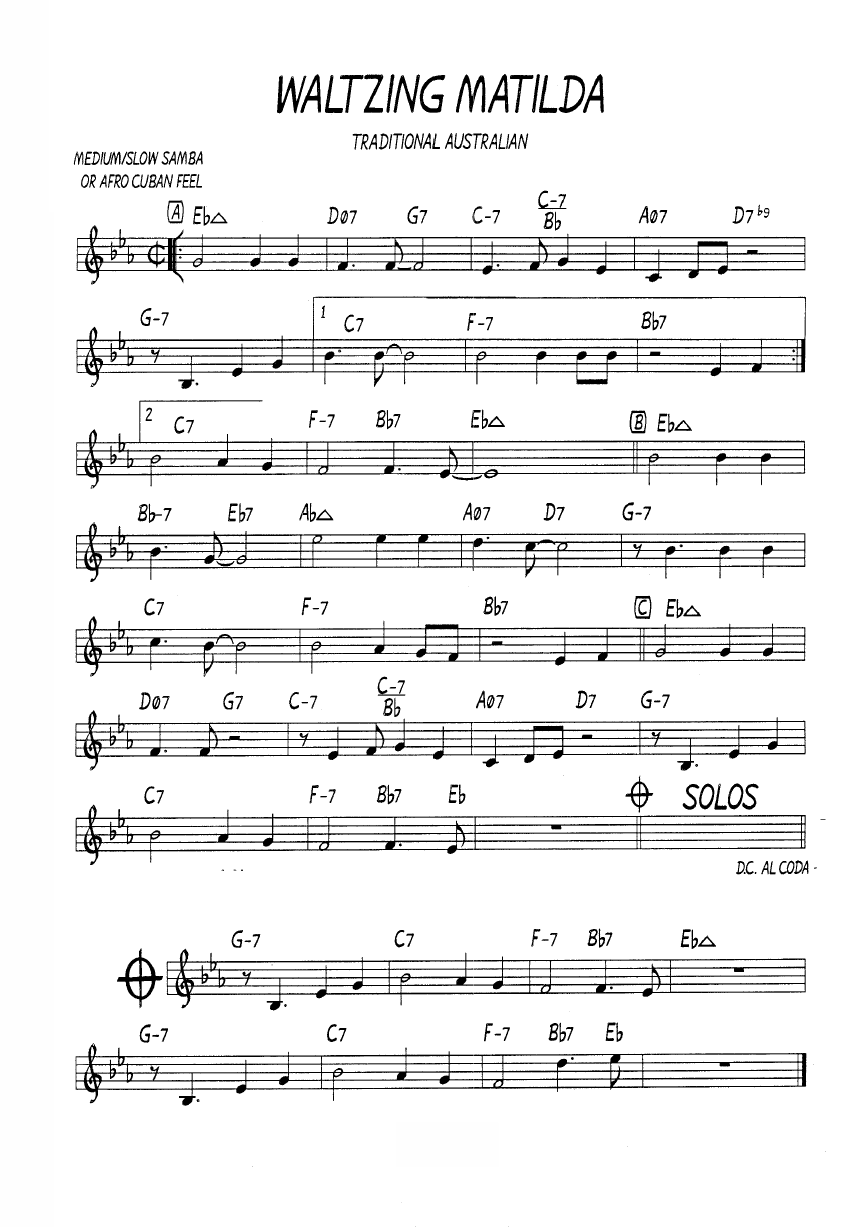 Ноты джазового стандарта: Waltzing matilda (Traditional Australian)
