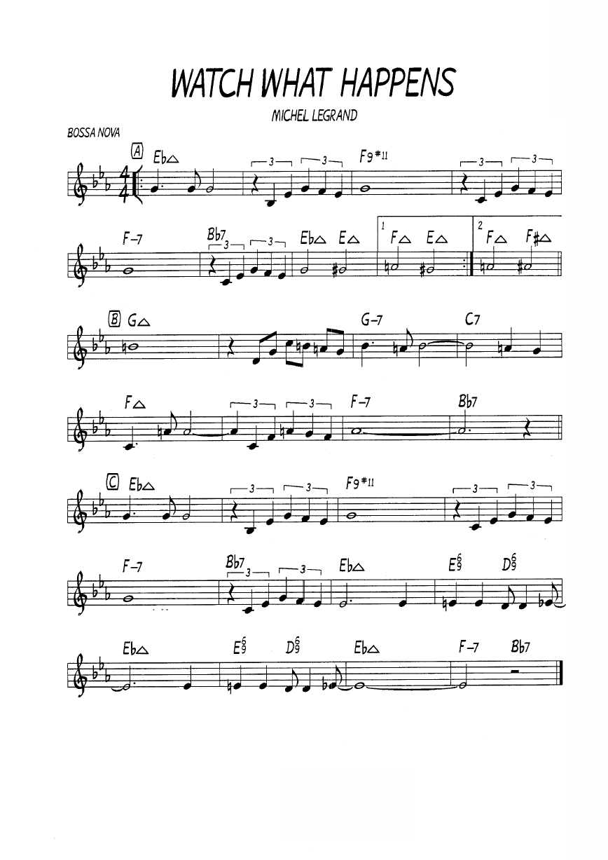 Ноты джазового стандарта: Watch what happens (Michel Legrand)