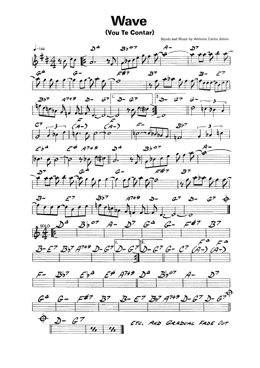 Ноты джазового стандарта: Wave (Antonio Carlos Jobim)