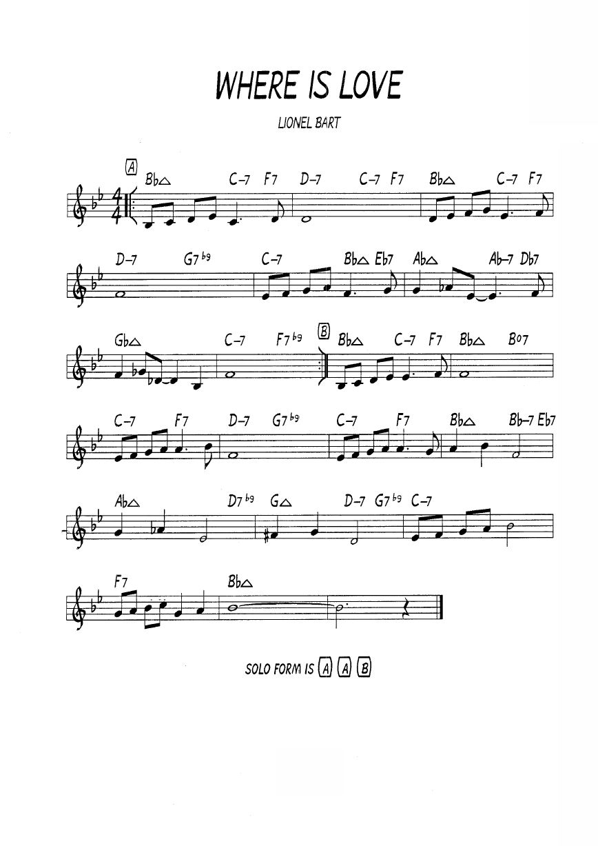 Ноты джазового стандарта: Where is love? (Lionel Bart)