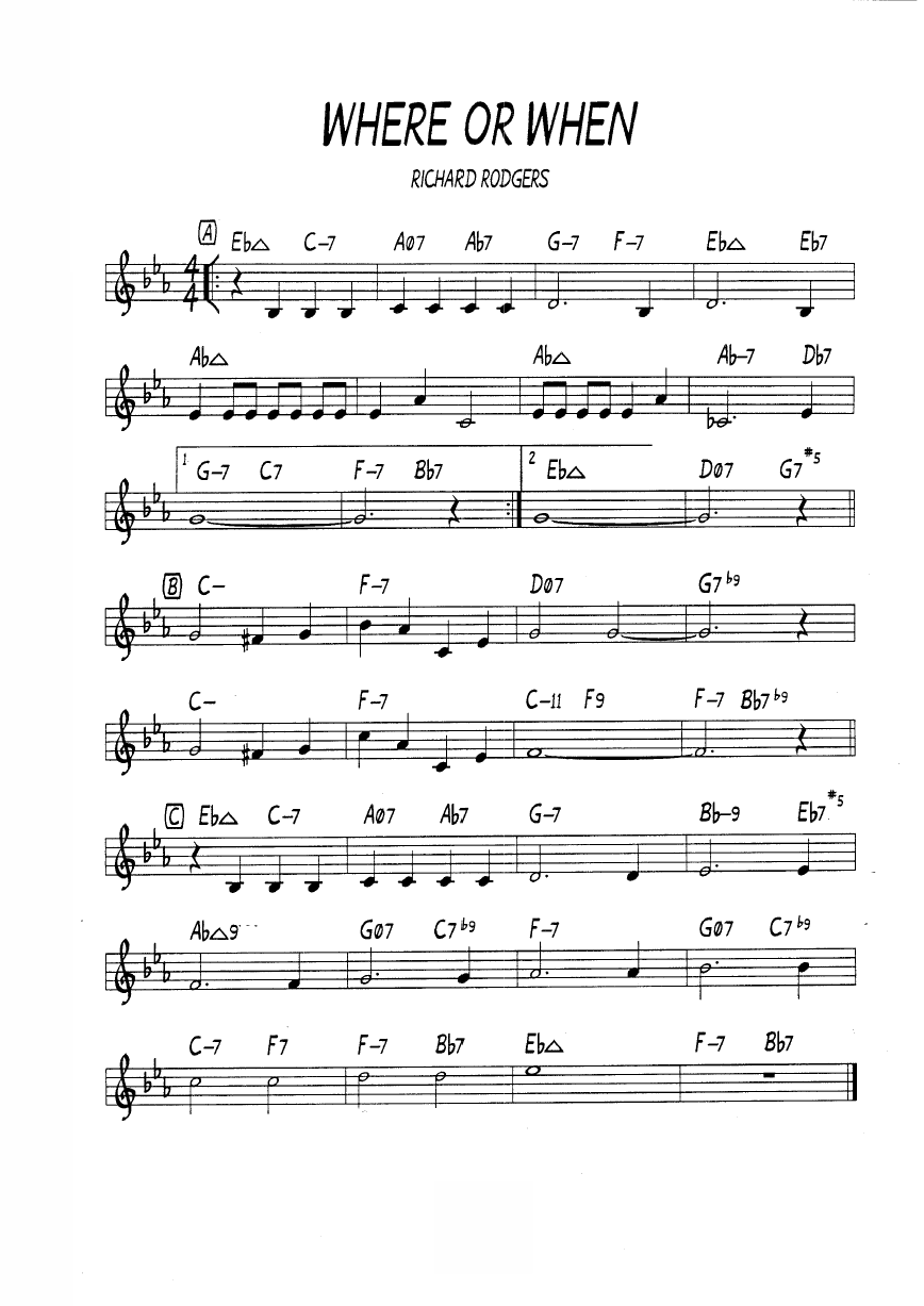 Ноты джазового стандарта: Where or when (Richard Rodgers)