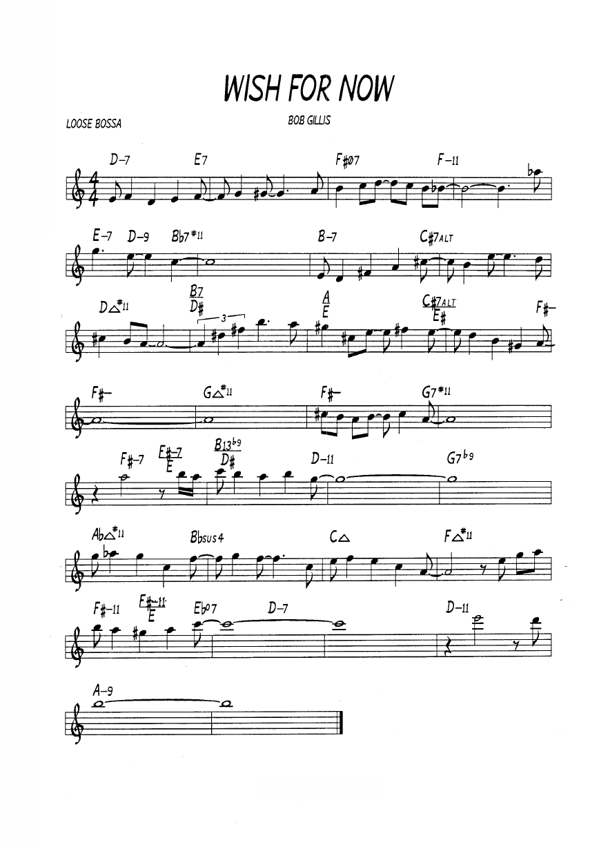 Ноты джазового стандарта: Wish for now (Bob Gillis)