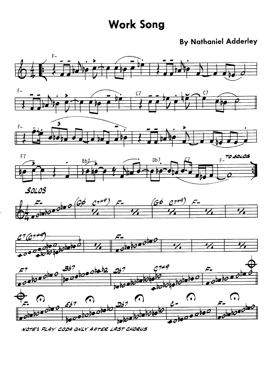 Ноты джазового стандарта: Work song (Nat Adderley)