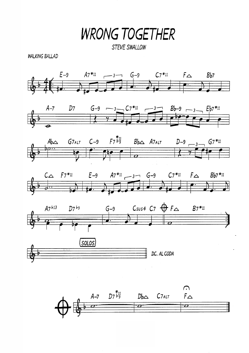 Ноты джазового стандарта: Wrong together (Steve Swallow)