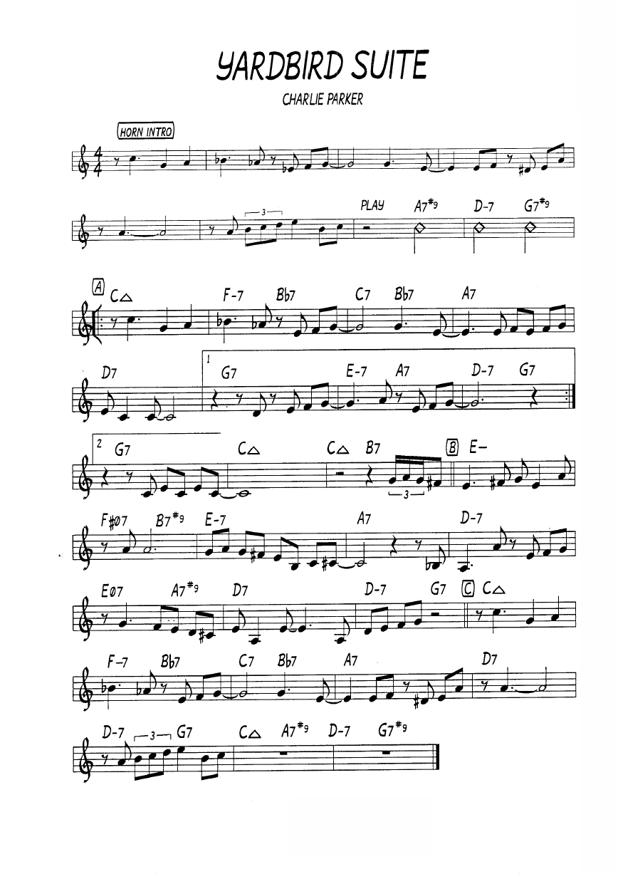 Ноты джазового стандарта: Yardbird suite (Charlie Parker)