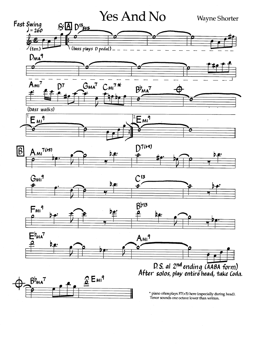 Ноты джазового стандарта: Yes and no (Wayne Shorter)